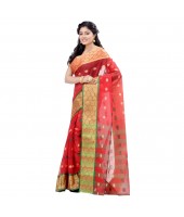 Ganga Jamuna Bengal Handloom Cotton Tant Saree without Blouse Piece (Red_green)