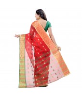 Ganga Jamuna Bengal Handloom Cotton Tant Saree without Blouse Piece (Red_green)