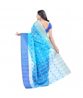 Pure Cotton Traditional Handloom Ganga Jamuna Zori Design Bengal Tant Saree Without Blouse Pcs (Blue)