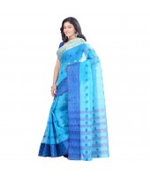 Pure Cotton Traditional Handloom Ganga Jamuna Zori Design Bengal Tant Saree Without Blouse Pcs (Blue)