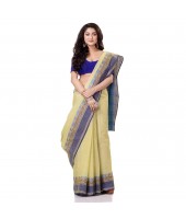 Traditional Bengal Tant Pure Handloom Cotton Saree Jol Torongo Woven Design Without Blouse Piece (Yellow)