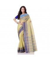 Traditional Bengal Tant Pure Handloom Cotton Saree Jol Torongo Woven Design Without Blouse Piece (Yellow)