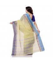 Traditional Bengal Tant Pure Handloom Cotton Saree Jol Torongo Woven Design Without Blouse Piece (Yellow)