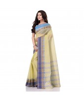 Traditional Bengal Tant Pure Handloom Cotton Saree Jol Torongo Woven Design Without Blouse Piece (Yellow)