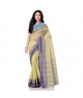 Traditional Bengal Tant Pure Handloom Cotton Saree Jol Torongo Woven Design Without Blouse Piece (Yellow)