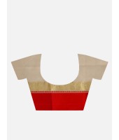 DESH BIDESH Women's Bengal Garad Silk Traditional Saree with Fine Smooth All Over Work and Blouse Piece (Off-White and Red)