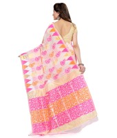Women`s Handloom Soft Resham Dhakai jamdani Bengal Cotton Silk Tant Saree Whole Body Kolka Design with Blouse Pcs (Pink Orange)