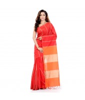 Bengal Handloom Gicha Cotton Silk Saree With Blouse Piece (Orange Red)