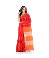 Bengal Handloom Gicha Cotton Silk Saree With Blouse Piece (Orange Red)