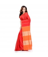 Bengal Handloom Gicha Cotton Silk Saree With Blouse Piece (Orange Red)