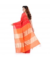 Bengal Handloom Gicha Cotton Silk Saree With Blouse Piece (Orange Red)