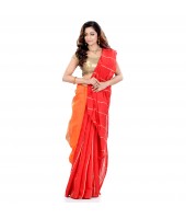 Bengal Handloom Gicha Cotton Silk Saree With Blouse Piece (Orange Red)