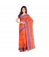 DESH BIDESH Women`s Traditional Bengal Tant Woven Bee Kolka Design Pure Handloom Cotton Saree Without Blouse Piece (Orange)