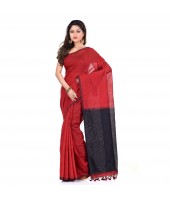 Bengal Half Half Ghicha Handloom Cotton Silk Saree With Blouse Piece (Red Black)