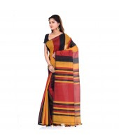 Bengal Khadi Ghicha Handloom Cotton Silk Saree With Blouse Piece (Black Yellow Red)