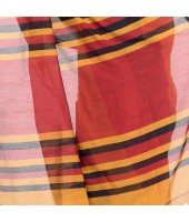 Bengal Khadi Ghicha Handloom Cotton Silk Saree With Blouse Piece (Black Yellow Red)